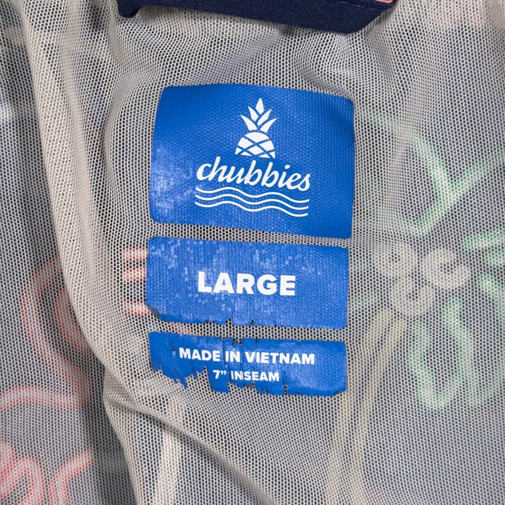 Chubbies Swim Trunks Mens Large Navy Neon Flamingo Palm Tree Tropical 7" Inseam - Picture 2 of 8